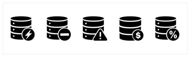 A set of 5 Internet icons as server, remove server, server maintenance vector