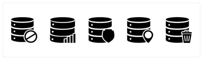 A set of 5 Internet icons as server prohibited, server statistics, server shield vector