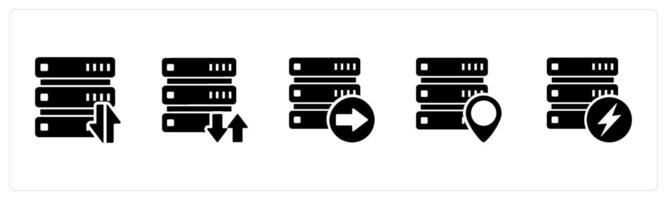 A set of 5 Internet icons as synchronize server, send server, server location vector