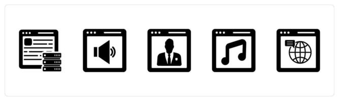 A set of 5 Internet icons as hosting, online volume, user details vector
