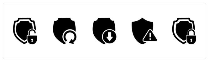 A set of 5 Internet icons as security, update shield, download shield vector