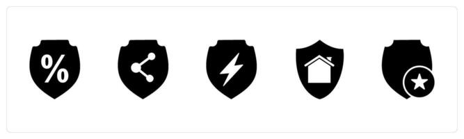A set of 5 Internet icons as discount, share shield, shield vector