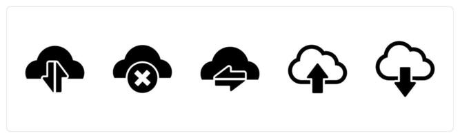 A set of 5 Internet icons as synchronize cloud, wrong cloud, upload cloud vector