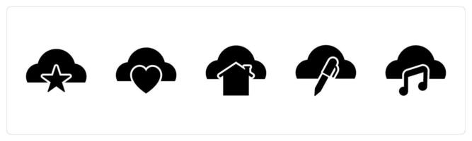 A set of 5 Internet icons as favorite cloud, home cloud, edit cloud vector