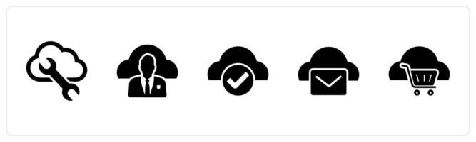 A set of 5 Internet icons as cloud setting, user cloud, approved cloud vector