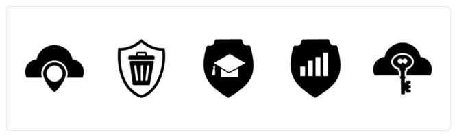 A set of 5 Internet icons as education security, graph security, cloud security vector