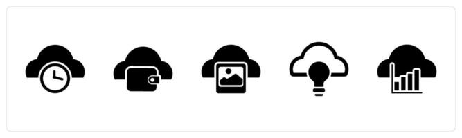 A set of 5 Internet icons as cloud time, cloud wallet, cloud image vector