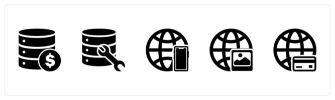 A set of 5 Internet icons as finance server, server maintenance, global business vector