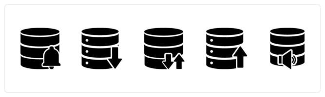A set of 5 Internet icons as server notification, download server, vector
