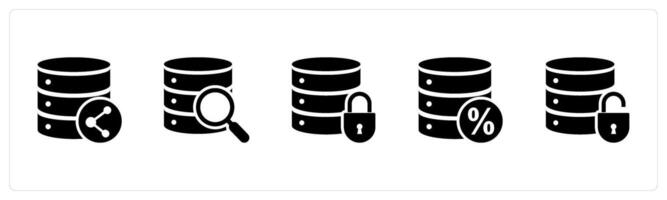 A set of 5 Internet icons as share server, global search, server security vector