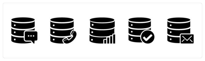 A set of 5 Internet icons as server message, call server, server statistics vector