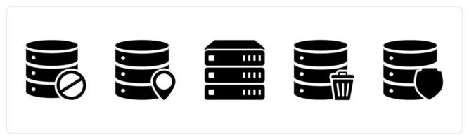 A set of 5 Internet icons as server prohibited, server location, database vector