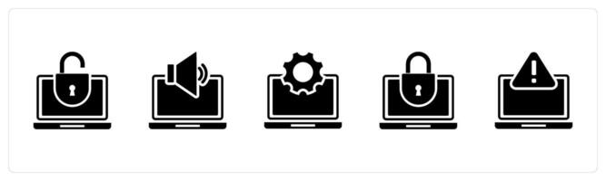 A set of 5 Internet icons as laptop protection, laptop volume, laptop settings vector