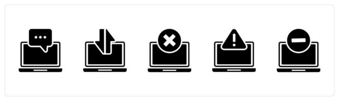A set of 5 Internet icons as oline conversation, synchronize laptop, wrong laptop vector