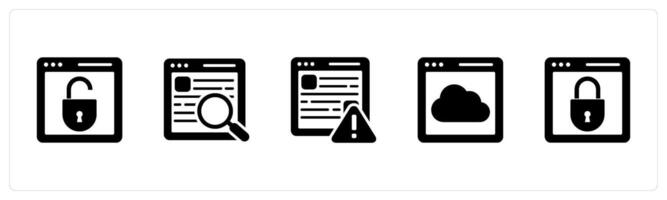 A set of 5 Internet icons as webpage protection, webpage search, webpage maintenance vector
