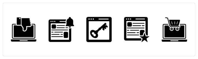 A set of 5 Internet icons as dislike laptop, webpage notification, webpage protection vector