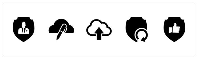 A set of 5 Internet icons as private shield, edit cloud, upload cloud vector