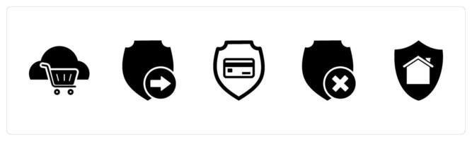 A set of 5 Internet icons as cart cloud, send shield, card security vector