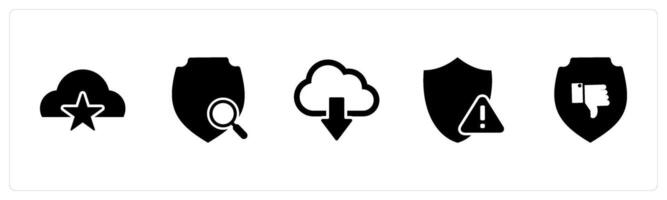 A set of 5 Internet icons as favorite cloud, shield search, download cloud vector