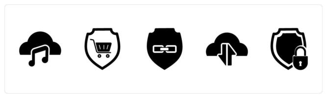 A set of 5 Internet icons as music cloud, shopping shield, link security vector
