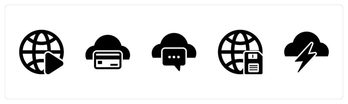 A set of 5 Internet icons as global , cloud card, cloud message vector