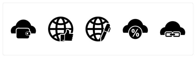 A set of 5 Internet icons as cloud wallet, like global, global edit vector