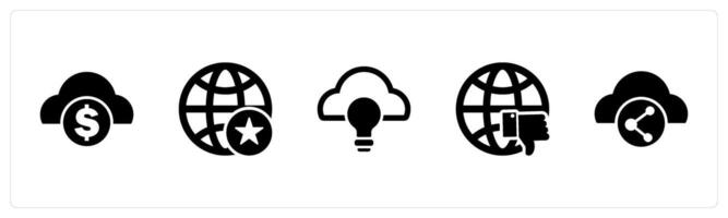 A set of 5 Internet icons as finance cloud, favorite globe, cloud idea vector