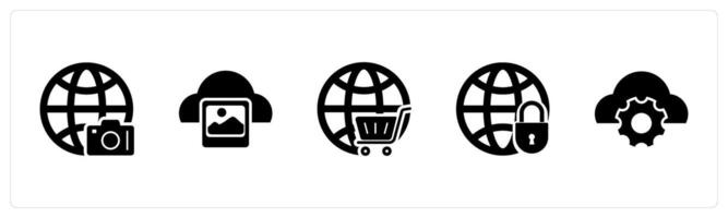 A set of 5 Internet icons as global image, cloud image, global cart vector