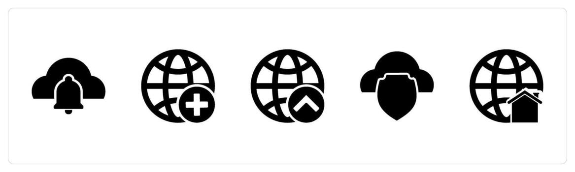 A set of 5 Internet icons as cloud notification, add global, globe vector
