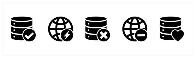 A set of 5 Internet icons as approved server, global, wrong server vector