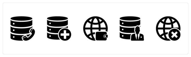 A set of 5 Internet icons as call server, add server, global wallet vector
