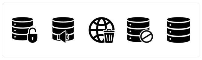 A set of 5 Internet icons as server security, server volume, trash globe vector