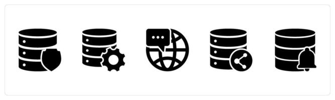 A set of 5 Internet icons as server shield, server settings, global message vector
