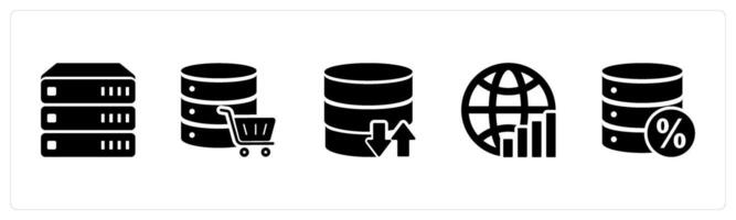 A set of 5 Internet icons as database, server cart, synchronize server vector