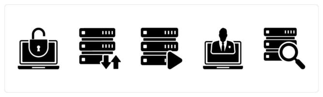 A set of 5 Internet icons as laptop protection, synchronize server, server vector