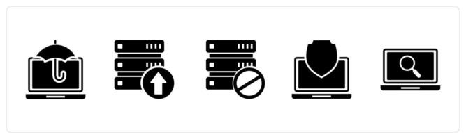 A set of 5 Internet icons as laptop insurance, upload server, server prohibited vector
