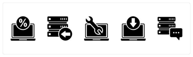 A set of 5 Internet icons as online shopping, receive server, laptop maintenance vector
