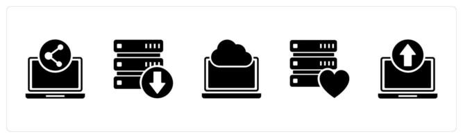 A set of 5 Internet icons as share data, download server, cloud laptop vector