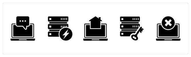 A set of 5 Internet icons as online conversation, fast server, home laptop vector