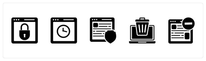 A set of 5 Internet icons as webpage protection, webpage time, webpage security vector