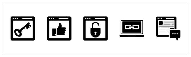 A set of 5 Internet icons as webpage protection, like webpage, link laptop vector