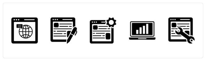 A set of 5 Internet icons as web browser, edit webpage, webpage settings vector