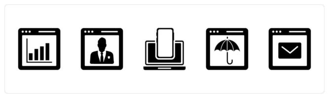 A set of 5 Internet icons as webpage statistics, user details, responsive vector