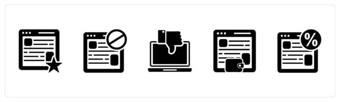 A set of 5 Internet icons as favorite webpage, webpage responsive, dislike laptop vector