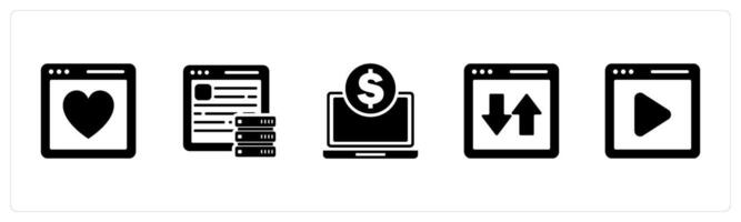 A set of 5 Internet icons as favorite webpage, hosting, online finance vector