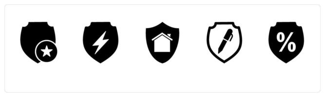A set of 5 Internet icons as favorite shield, shield, home security, edit shield vector