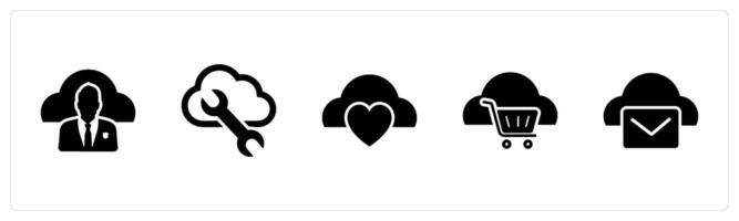 A set of 5 Internet icons as user cloud, cloud setting, favorite cloud vector