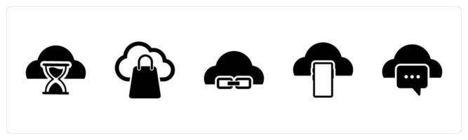 A set of 5 Internet icons as cloud hourglass, cloud shopping, link cloud vector