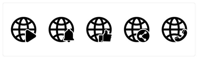 A set of 5 Internet icons as global , global notification, like global vector