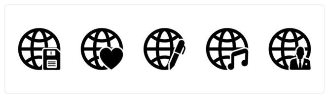 A set of 5 Internet icons as global card, favorite global, global edit vector